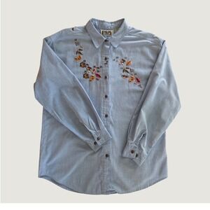 Vintage Falls Creek Embroidered Leaf Button Down Shirt Blue Women's Medium